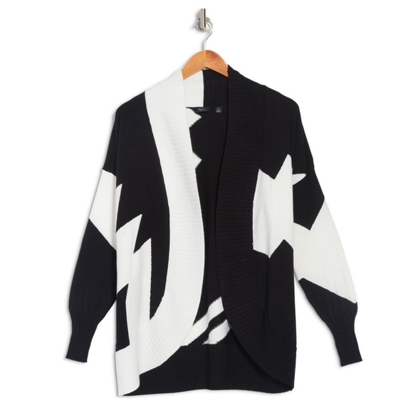 CYRUS Cocoon Color Block Cardigan Sweater in Black Eggnog - Picture 2 of 4